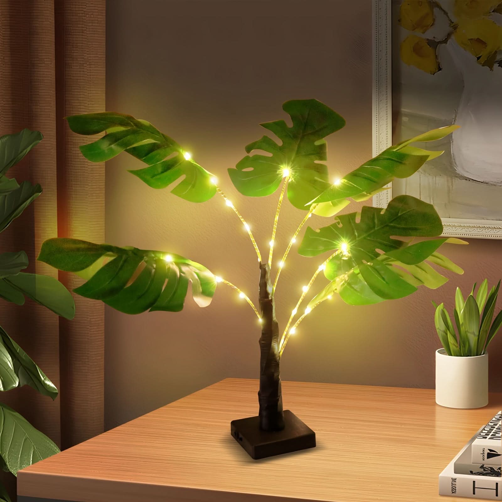 30-LED Green Leaf Table Lamp, USB Powered