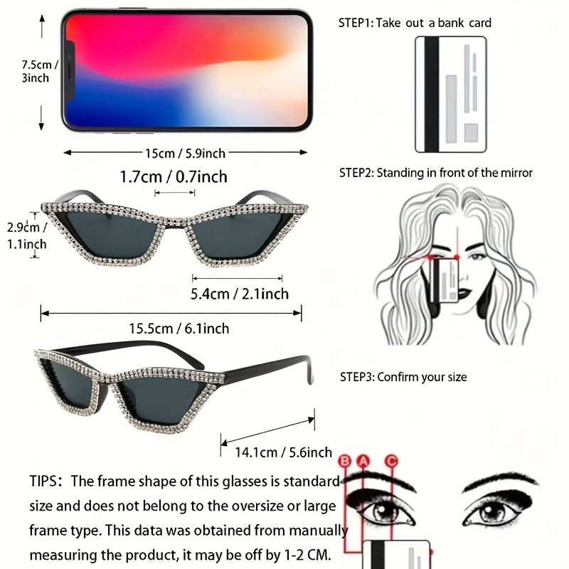 4-Pack Stylish Y2K Cat Eye Rhinestone Glasses for Women, Anti-Reflective Polycarbonate Frame, Perfect for Hiking & Everyday Photo Shoots