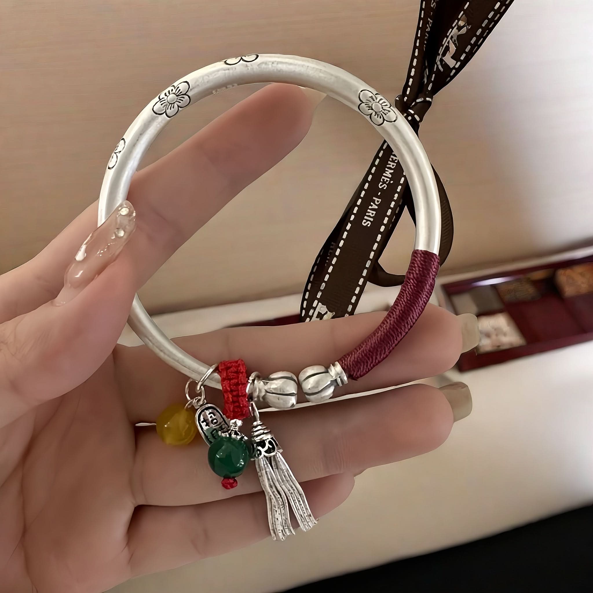 Vintage 999 Silver Adjustable Bracelet for Women