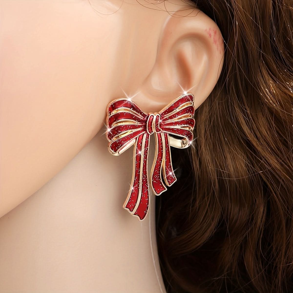 Chic Red Bowknot Alloy Stud Earrings