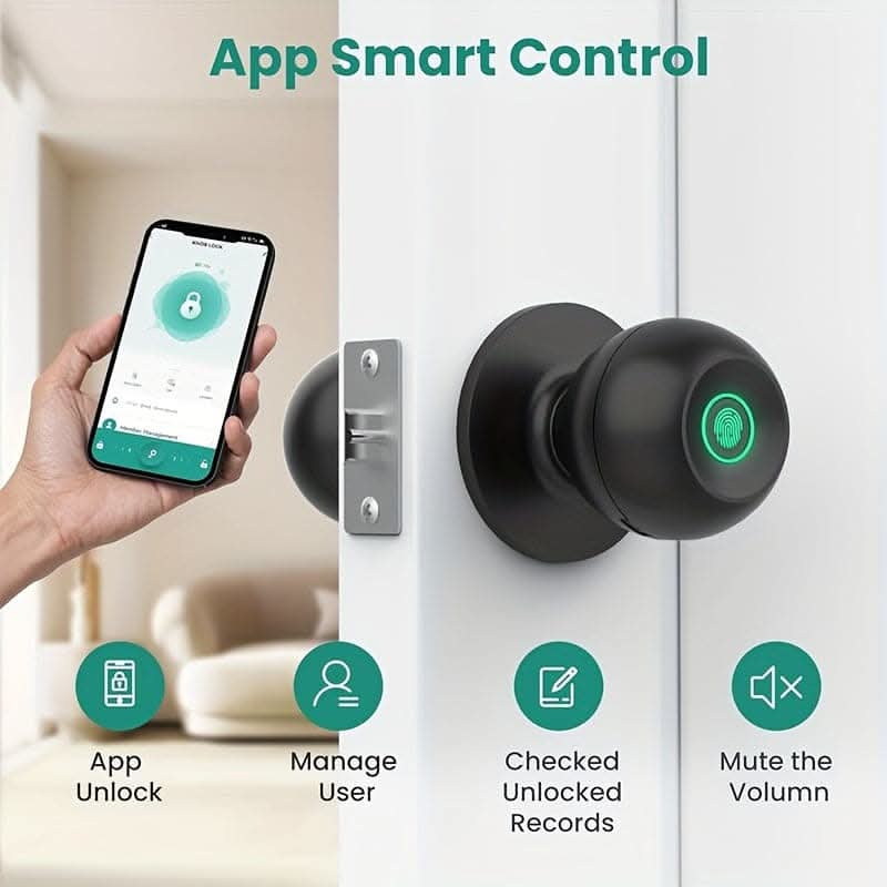 Smart Biometric Fingerprint Door Lock - App Control & Rechargeable