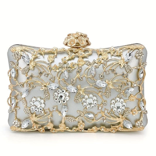 Floral Rhinestone Box Clutch – Evening Bag