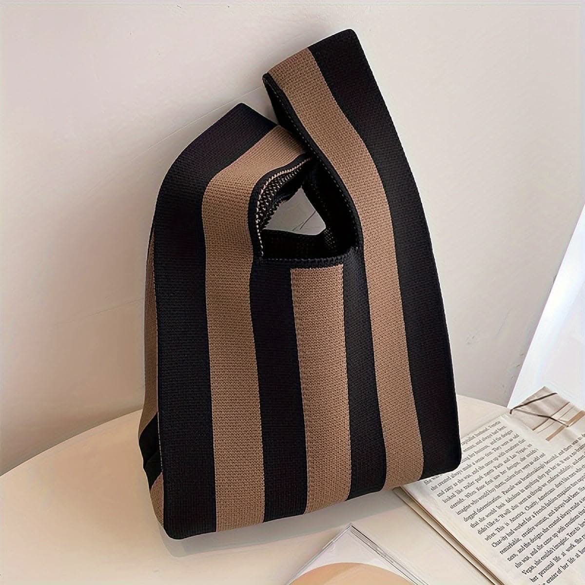 Chic Striped Knitted Tote Bag - Crocheted Artistry Hobo Style