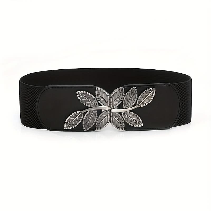 Vintage Leaf Buckle Elastic Wide Belt for Women