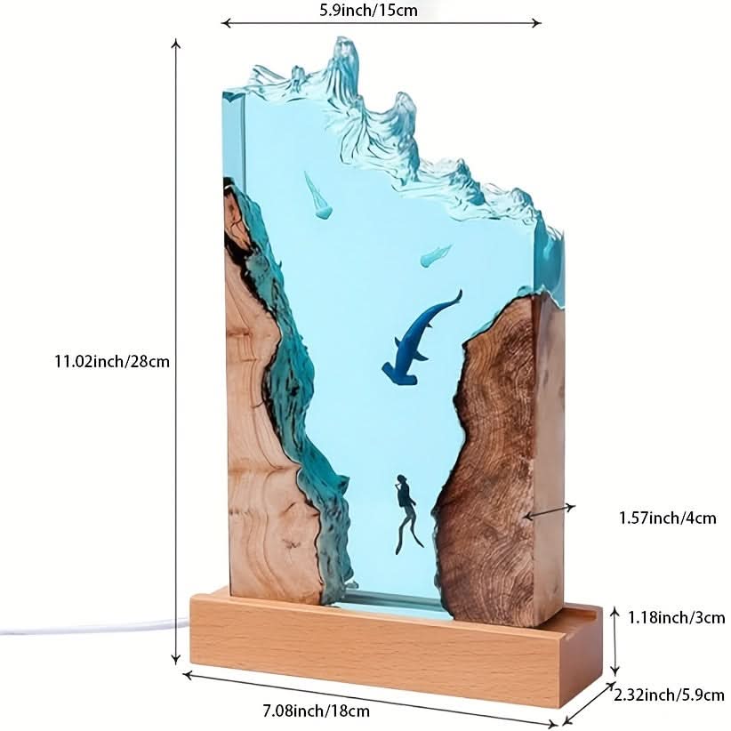 Ocean Theme Resin Desk Lamp with USB Power