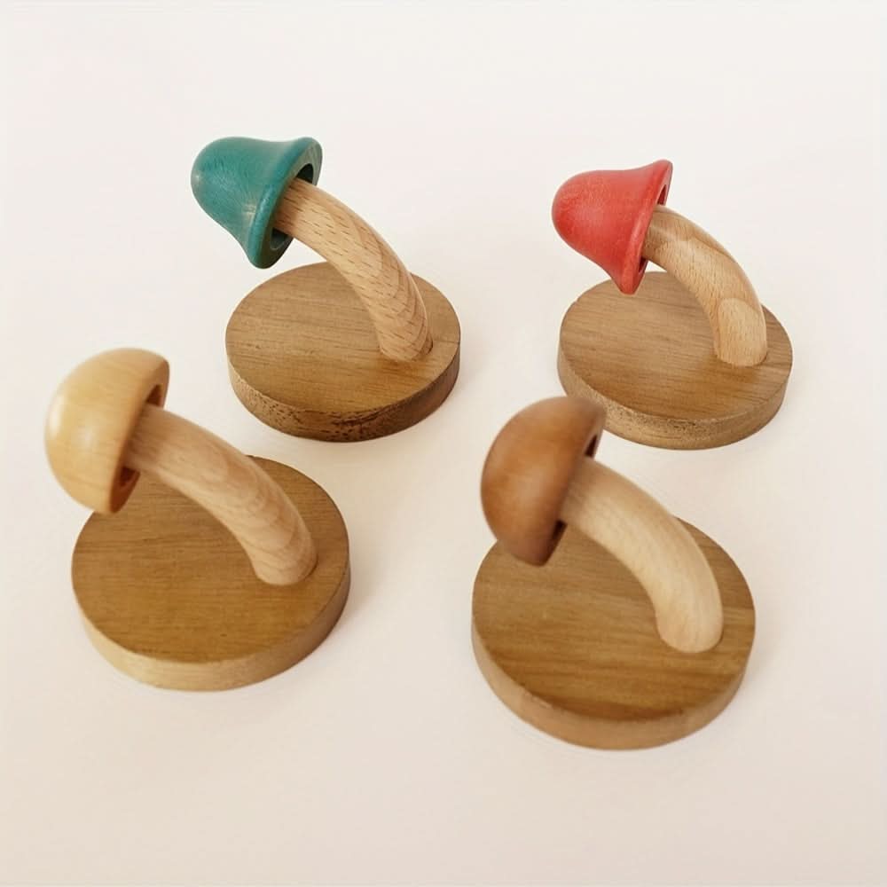4-Piece Wooden Wall Hooks – Self-Adhesive Hat & Coat Hangers