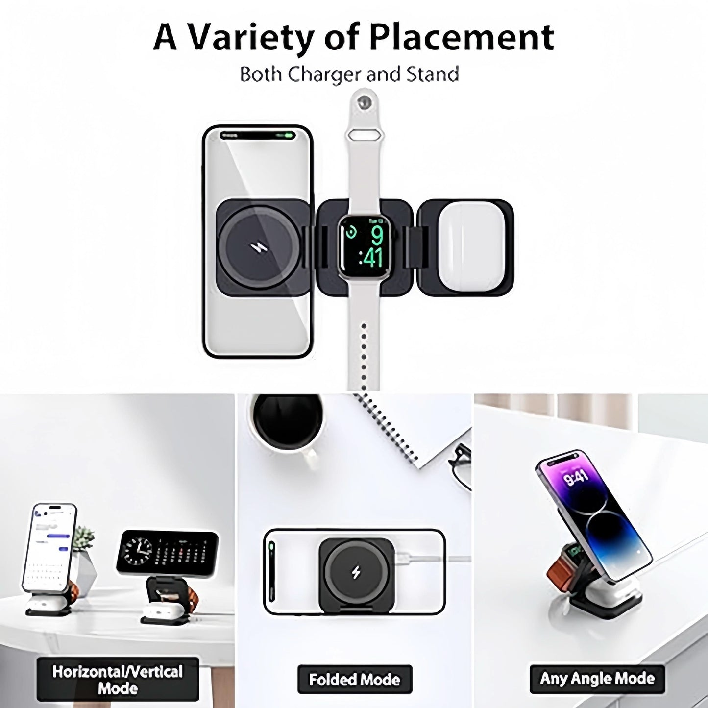 15W Magnetic 3-in-1 Wireless Charging Station
