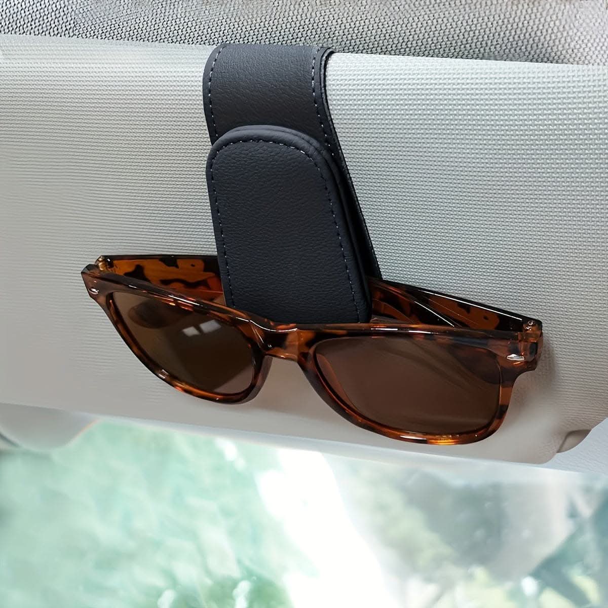 Magnetic PU Leather Car Sun Visor Glasses Holder – Secure