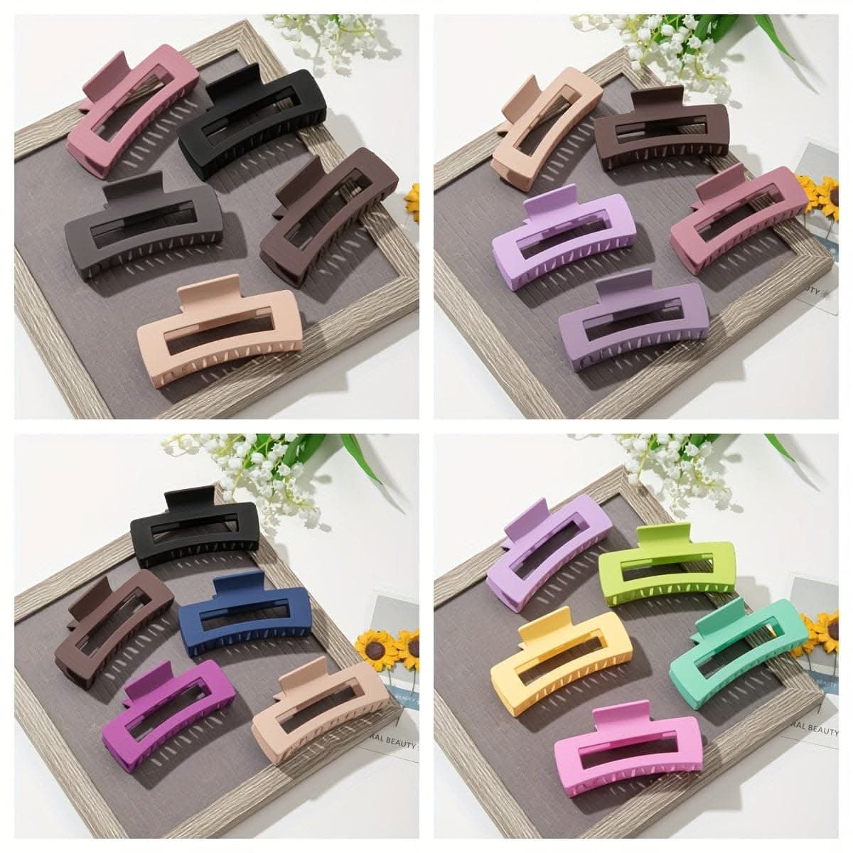 5pcs Solid Color Hollow Out Rectangular Hair Claw Clips