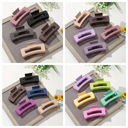 5pcs Solid Color Hollow Out Rectangular Hair Claw Clips