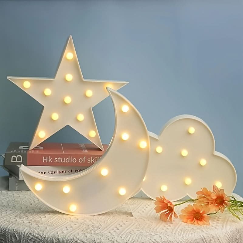 3pcs LED Crescent Moon & Star Cloud Night Lights – Wall-Mountable Decor