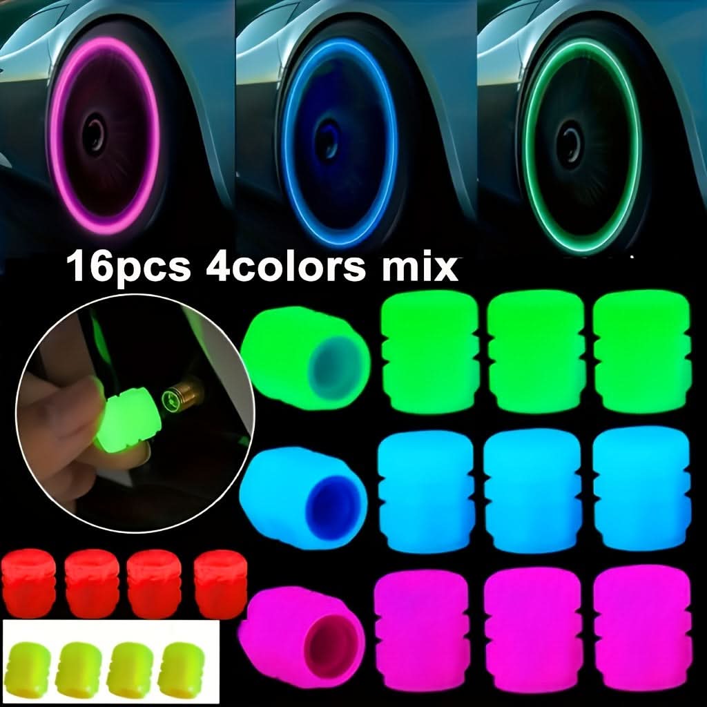 Glow-in-the-Dark Tire Valve Caps – Universal Set for Cars, Bikes & More
