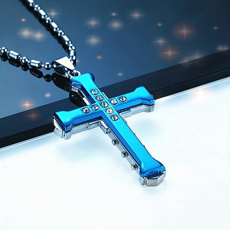 Luxury Titanium Steel Cross Pendant Necklace – Zircon Inlaid