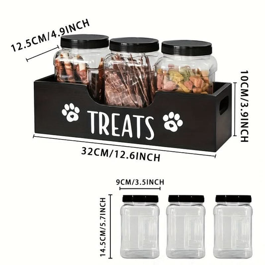 Wooden Pet Treat Holder with Airtight Jars