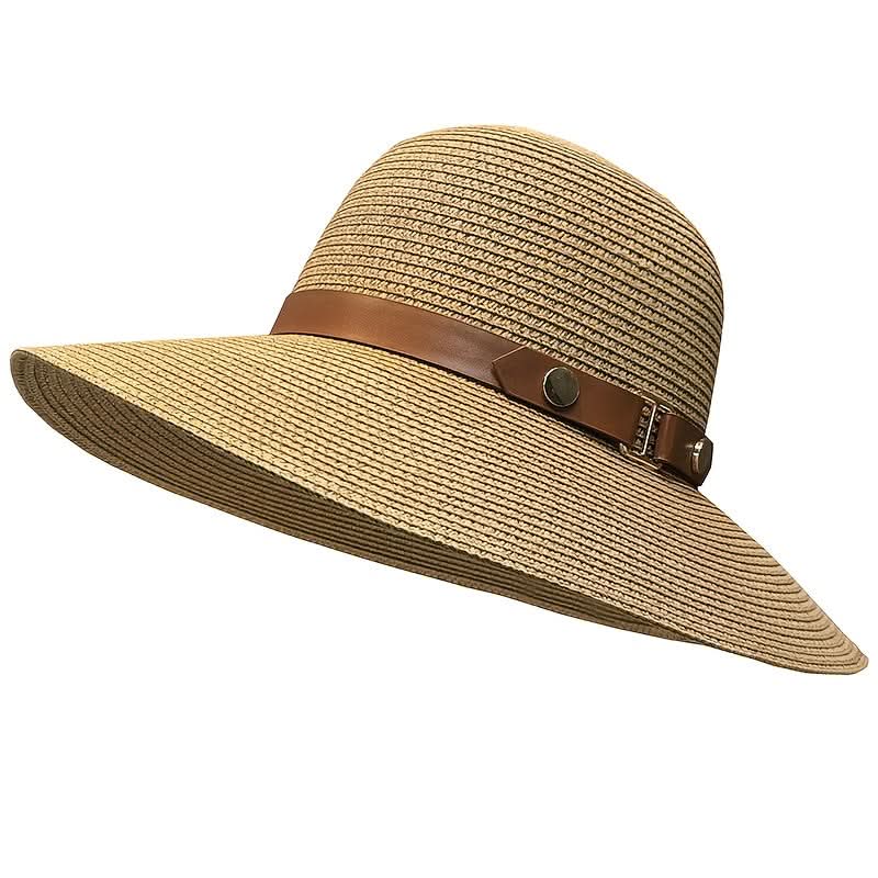 Women's Wide Brim Straw Sun Hat – Khaki Summer Beach Hat