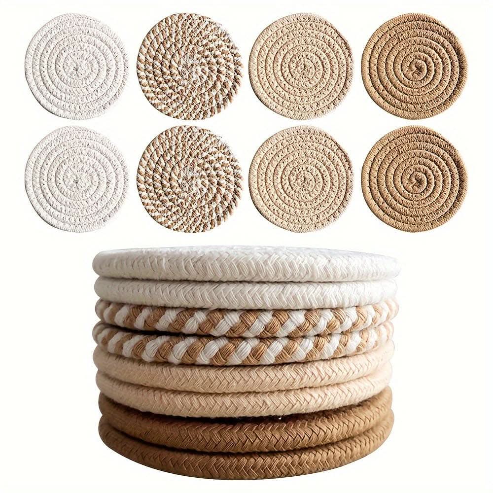 8-Piece Minimalist Cotton Fabric Drink Coasters - Brown Series