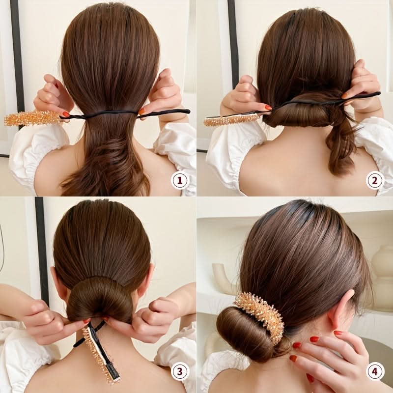Stylish Crystal Rhinestone Donut Bun Maker - Elegant Hair Accessory