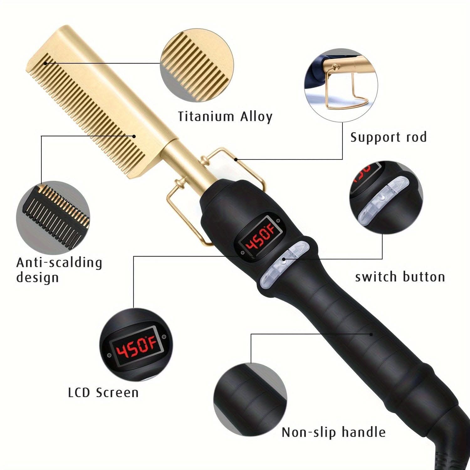 Electric Hot Comb with Digital Display – Hair Straightener