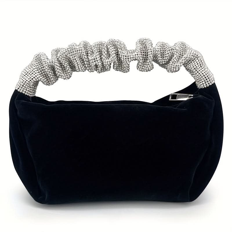 Black Velvet Evening Clutch with Rhinestone Handle