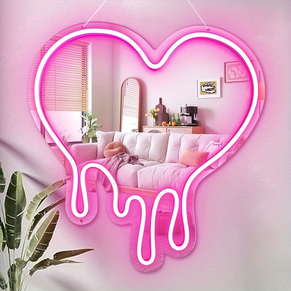 Pink Heart Neon LED Sign - USB Powered, Wall-Mounted Decor for Girls