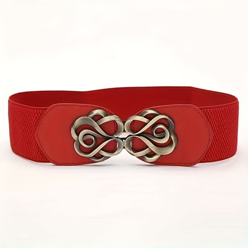 Vintage Rose Buckle Wide Leather Belt for Women