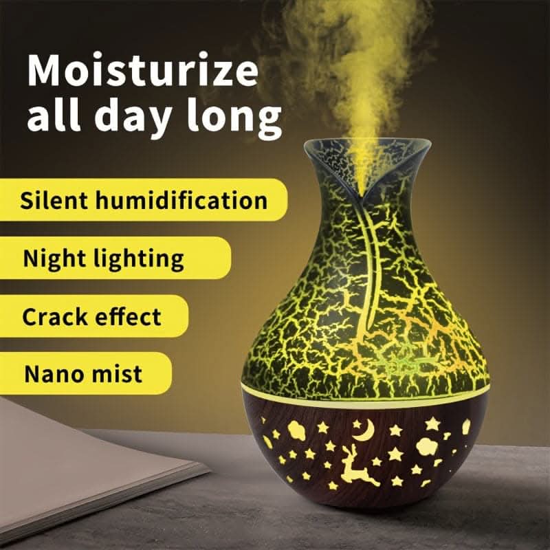 150ml Wood Grain Aromatherapy Diffuser Humidifier - Stylish Vase Design with LED Light