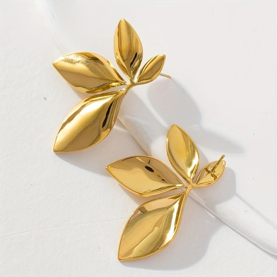 Vintage Leaf-Shaped Titanium Steel Pendant Earrings