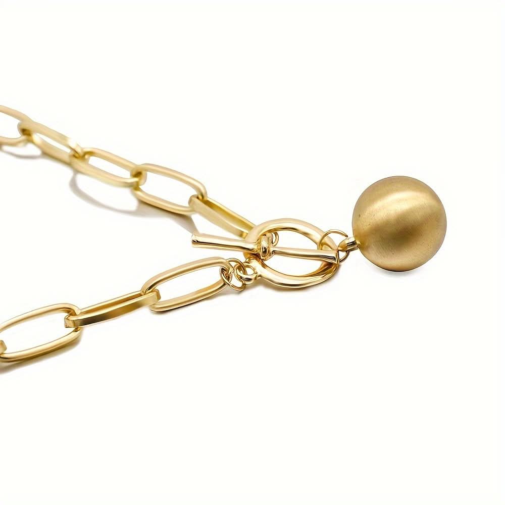 Trendy Golden Thick Chain Necklace – with Big Brushed Ball Pendant