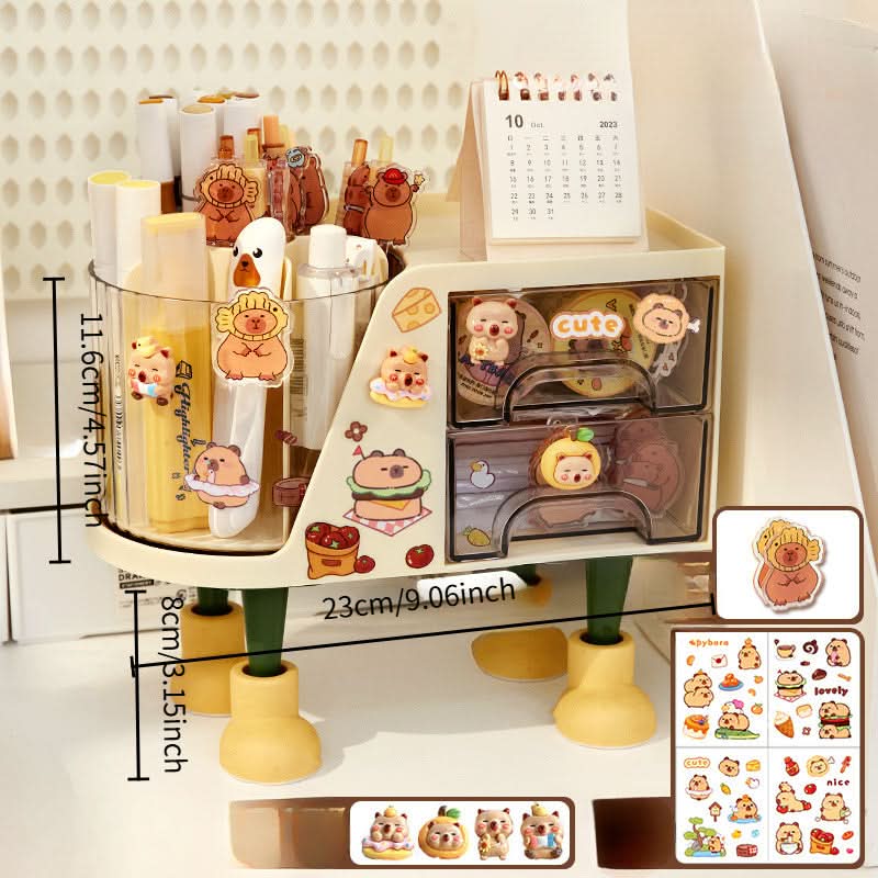 Rotating Desk Organizer with Drawer, Multifunctional Pen Holder