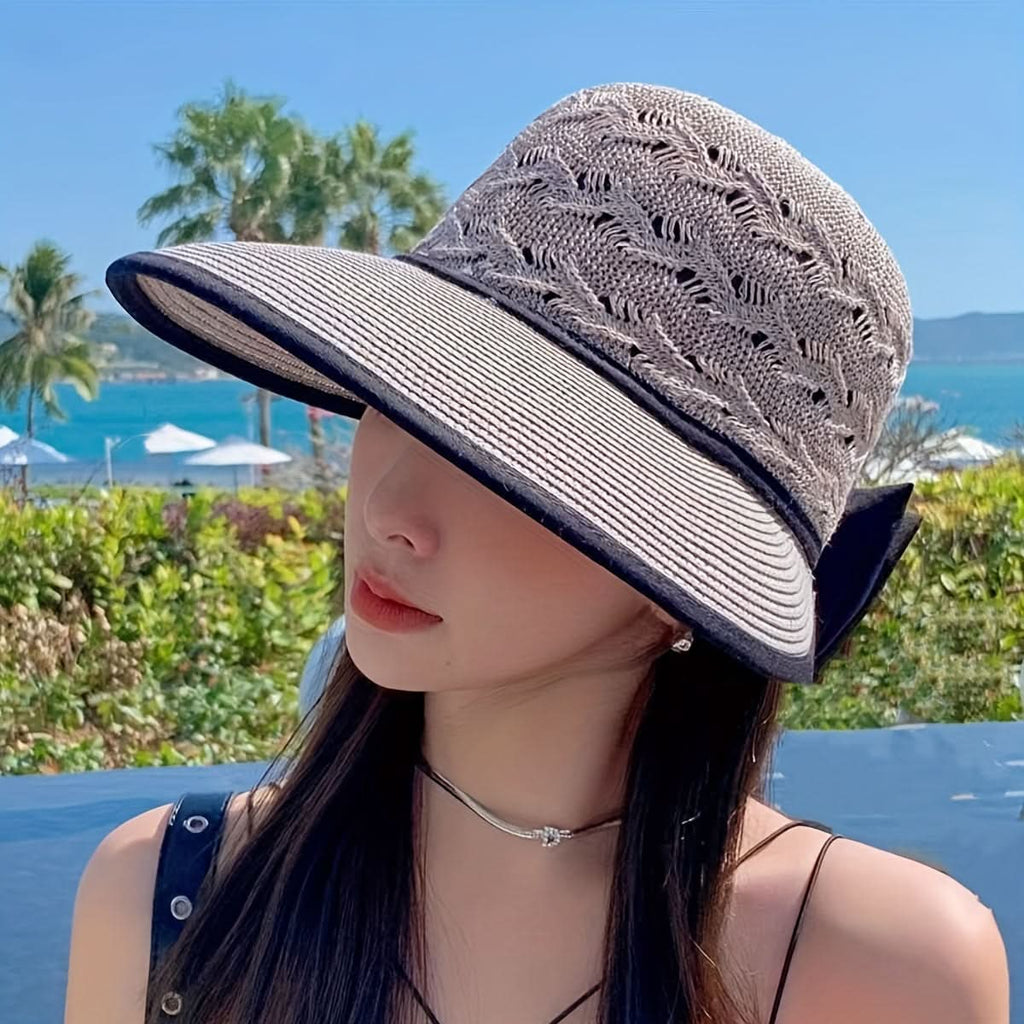 Women's Foldable Straw Sun Hat with Bowknot – UV Protection Summer Cap