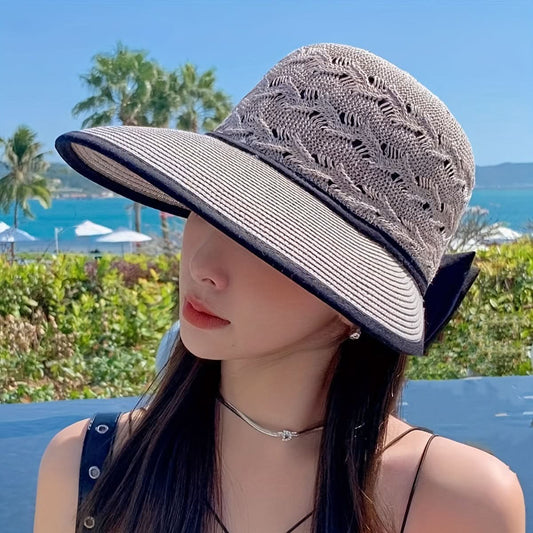 Women's Foldable Straw Sun Hat with Bowknot – UV Protection Summer Cap