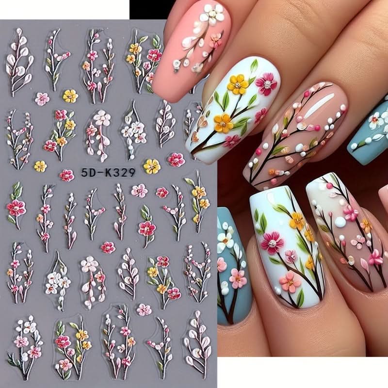 3-Piece 5D Embossed Nail Stickers Set