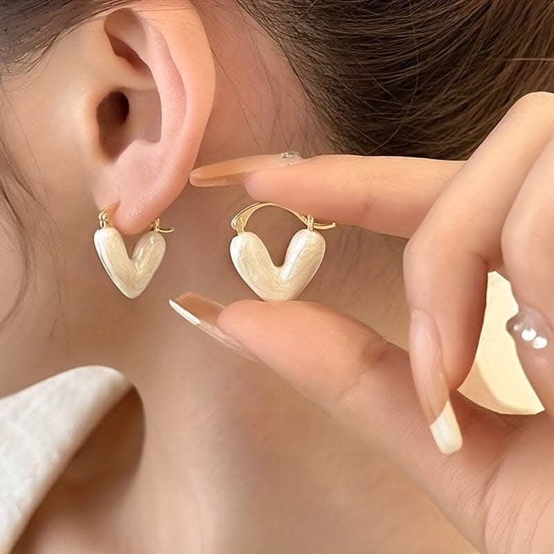 White Heart Design Hoop Earrings - Cute and Simple Jewelry for Daily Wear
