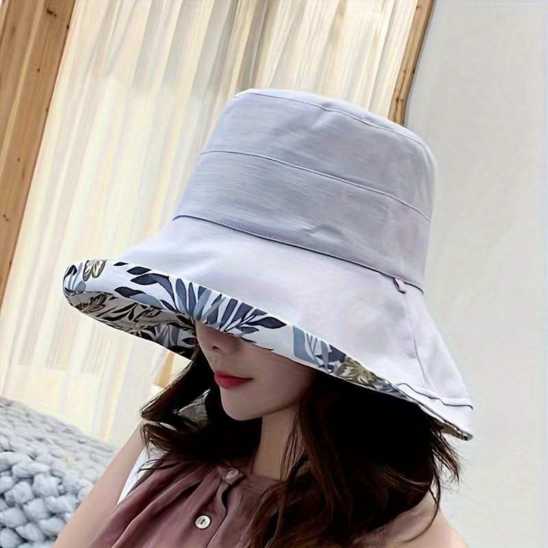 Women’s Reversible Wide Brim Bucket Hat – Floral Print Summer Sun Hat