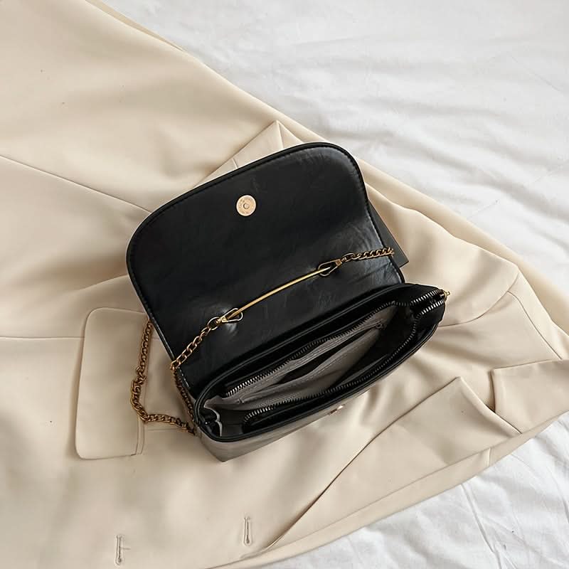 Vintage Black PU Leather Shoulder Bag – Adjustable Strap