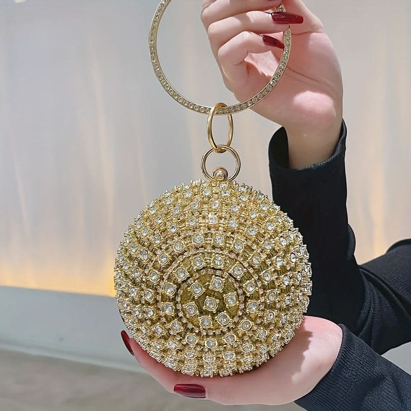 Gold Rhinestone Round Evening Clutch Bag
