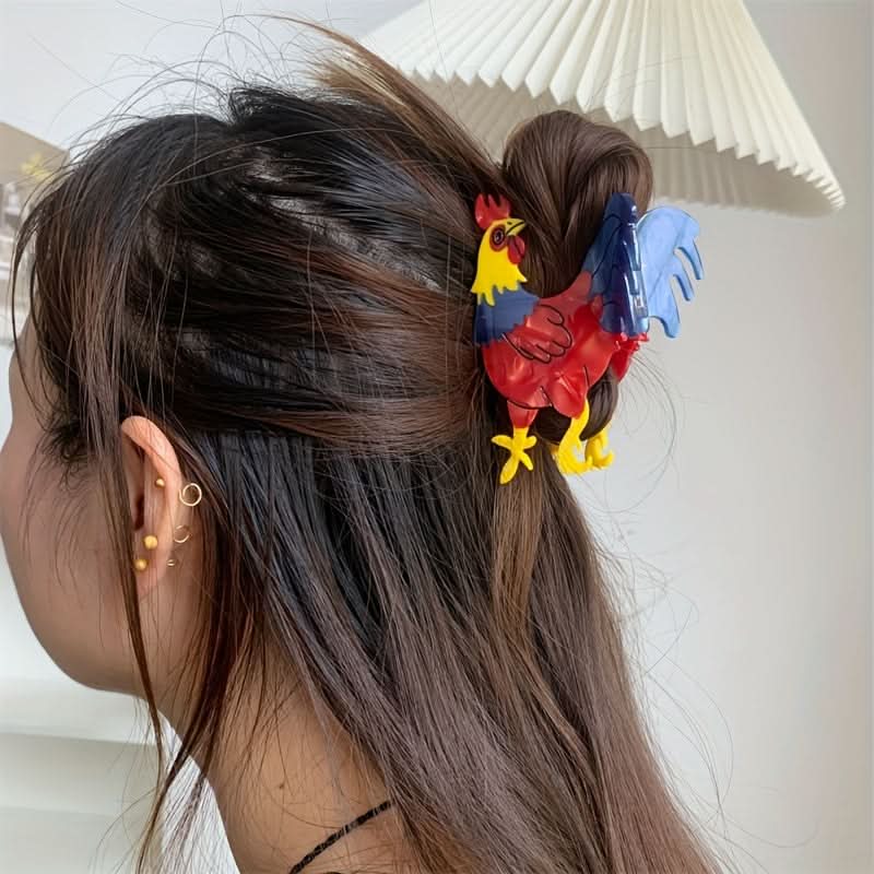 Cartoon Rooster Acetate Hair Claw Clip for Women
