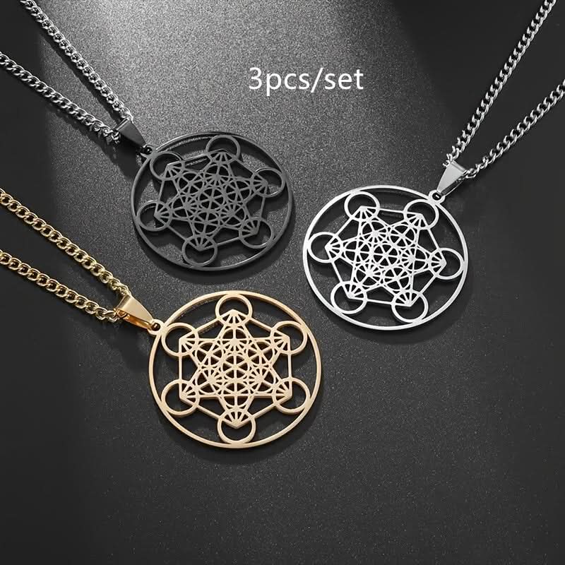 Stainless Steel Metatron’s Cube Pendant – Sacred Geometry Chakra Necklace
