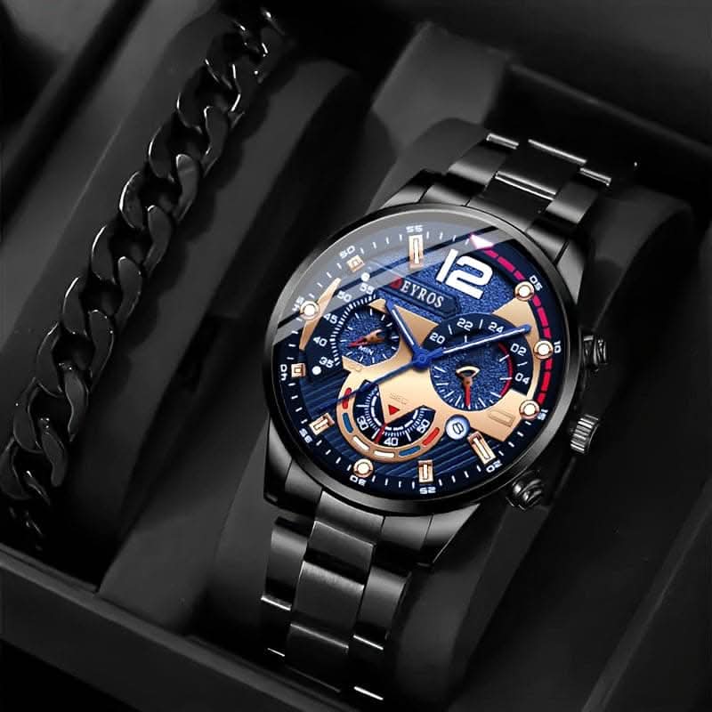 2pcs Set Business Watches - Men's Stainless Steel Date Quartz Round Watches