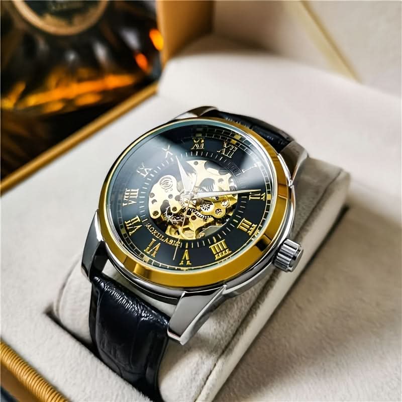 Men's Business Style Automatic Tourbillon Watch – Self-Winding Mechanical, Hollow Dial