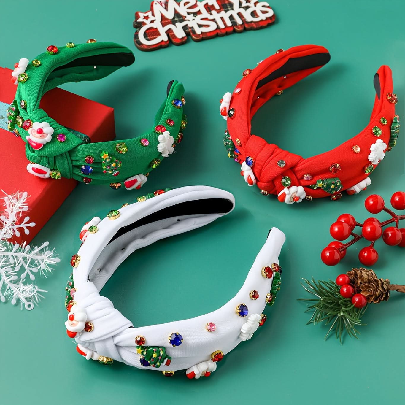 3-Piece Rhinestone Christmas Headband Set for Women