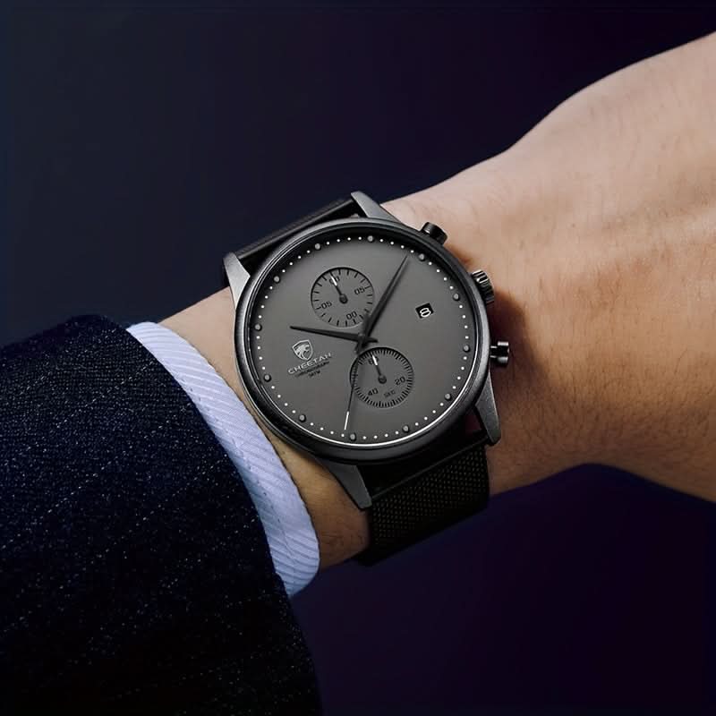 Men's Chronograph Stainless Steel Mesh Watch – Quartz Movement, Stopwatch
