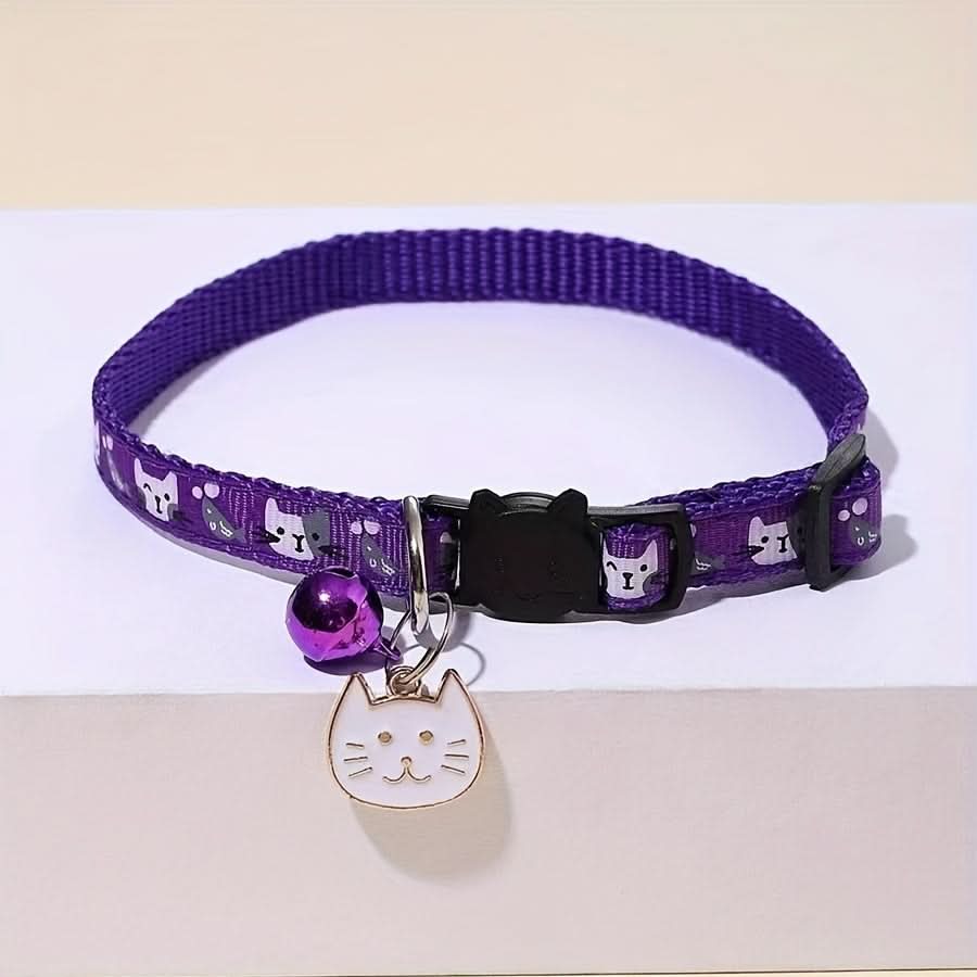 Adjustable Cartoon Pattern Cat Collar with Bell