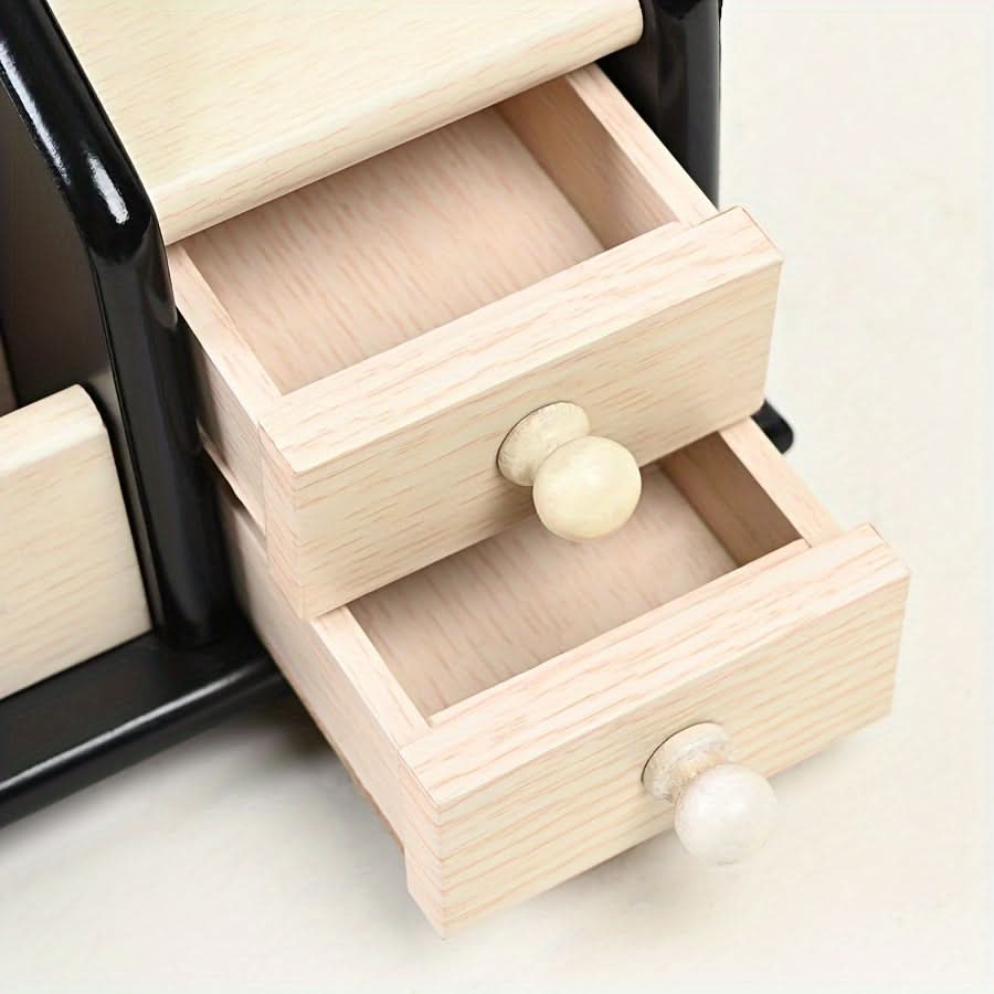 Wooden Desk Organizer with Drawers, Multifunctional