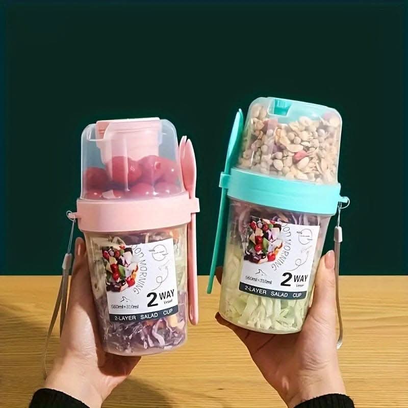 Salad Cup with Fork & Dressing Holder - Portable Salad Container