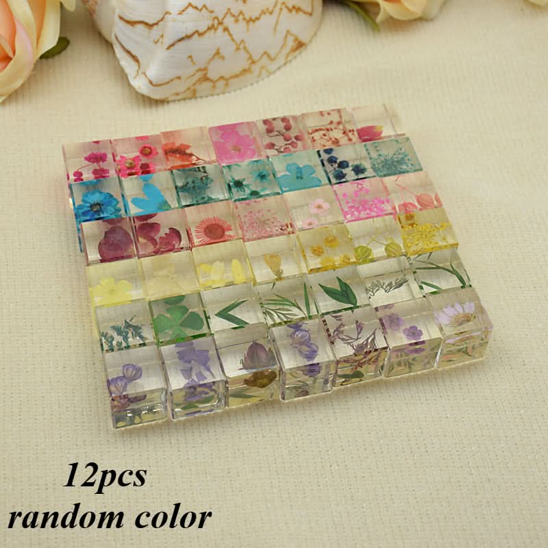 12pcs Resin Encased Dried Flower Blocks – 3D Botanical Specimens
