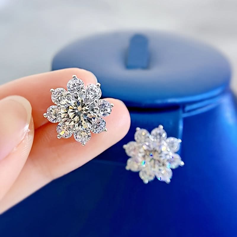 Sterling Silver Moissanite Flower Stud Earrings