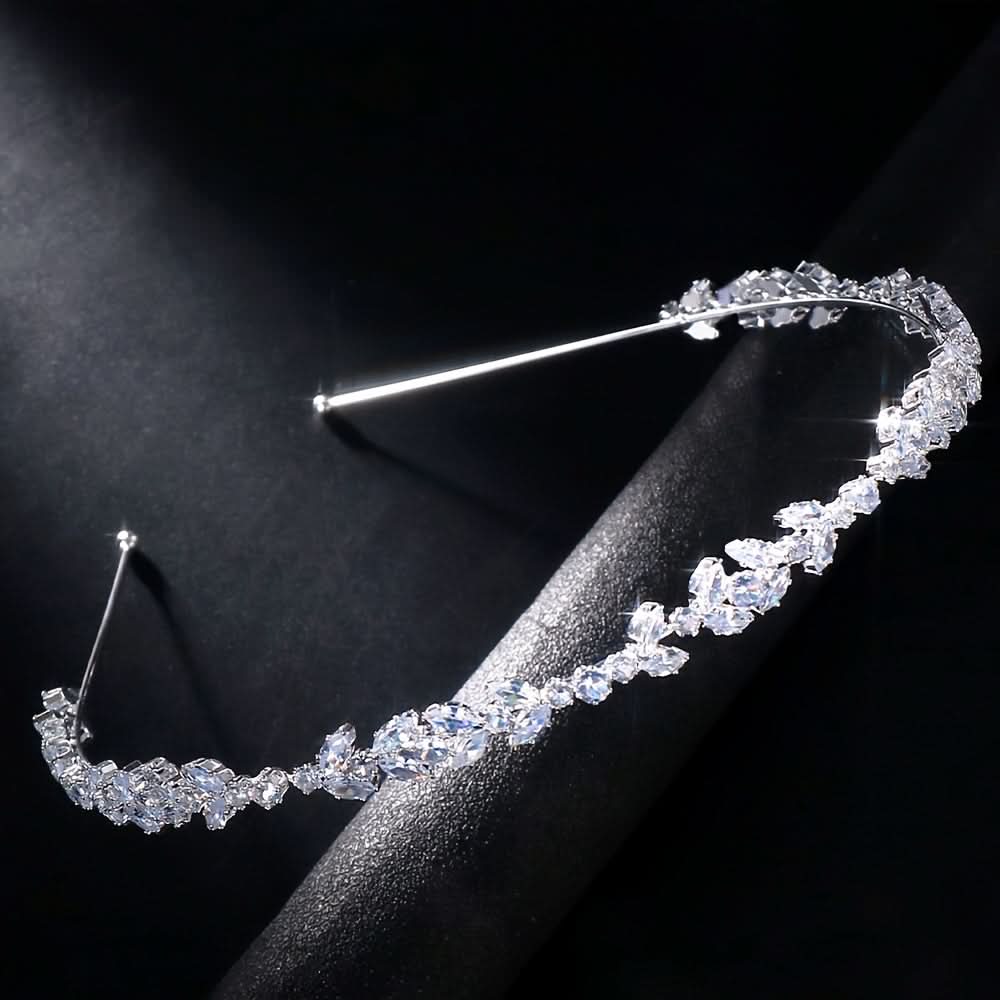Elegant Silver Leaf Bridal Headband with Rhinestones