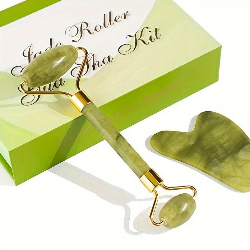 Natural Jade Roller & Gua Sha Set – Quartz Facial Massager