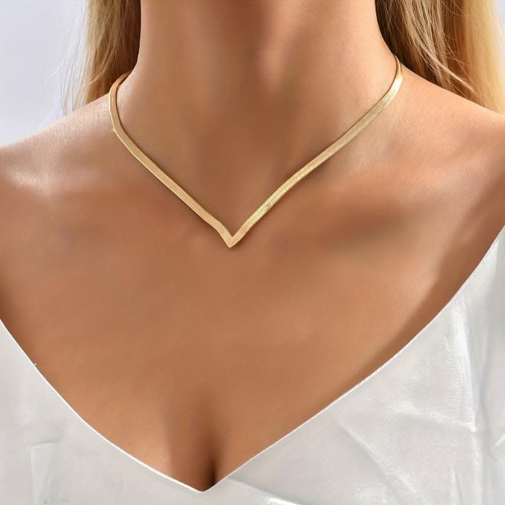 Chunky Golden Snake Herringbone Chain Necklace (4mm)